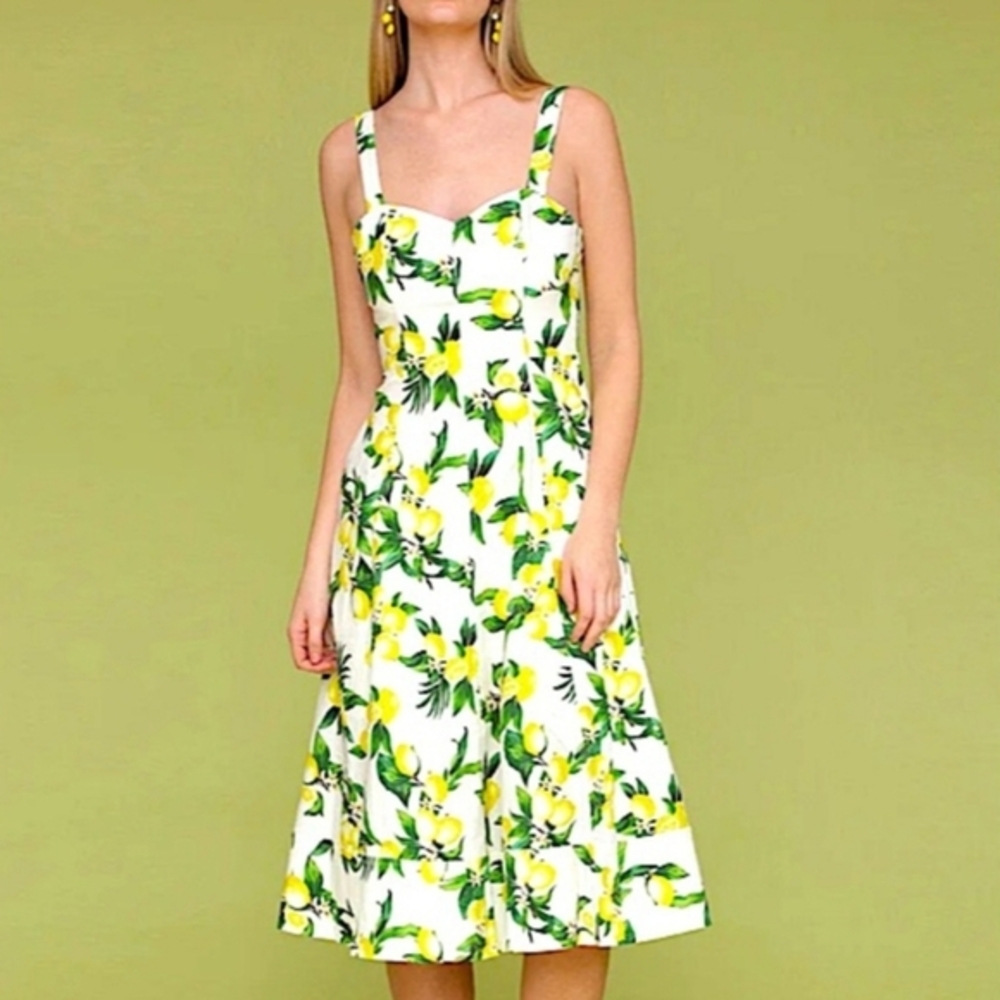 Avec Les Filles Lemon Fit N Flare Skater Rockabilly Midi Dress Size 10 New - Picture 14 of 16